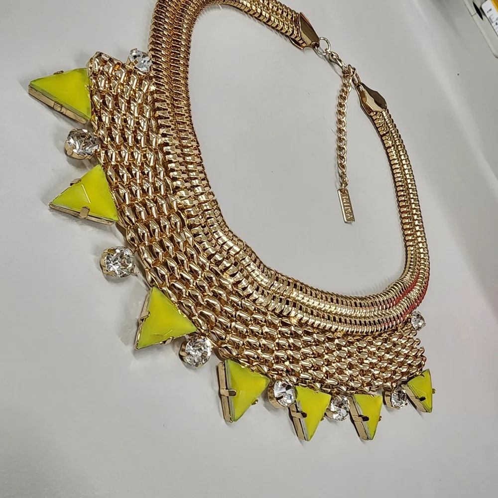 MIKA Chunky Gold-tone Statement Necklace Yellow Triangle Jewels Bold Bib Collar